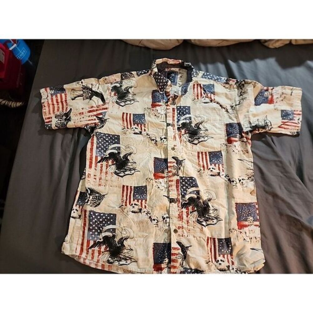 RedHead Shirt, Men's‎ Size L, Red Blue Tan, USA Monuments, Button Up